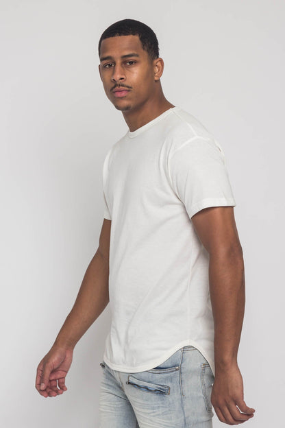 Solid Color Long Length Curved Hem T-Shirt