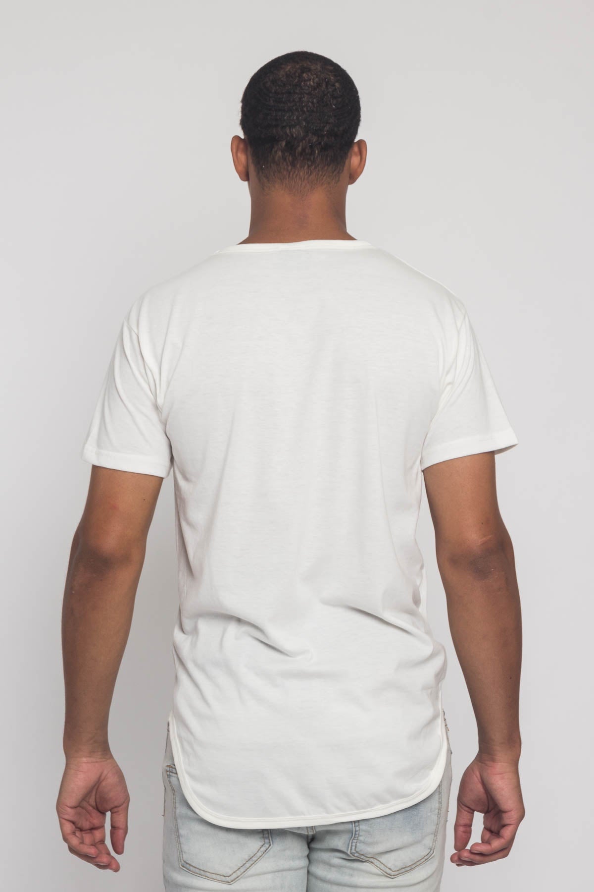 Solid Color Long Length Curved Hem T-Shirt