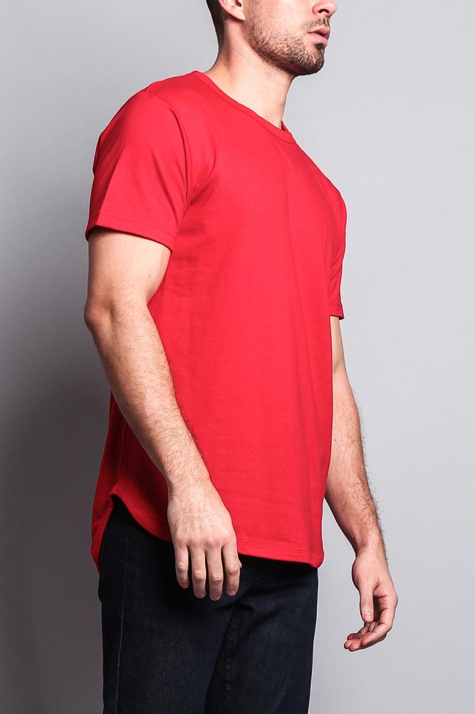 Solid Color Long Length Curved Hem T-Shirt