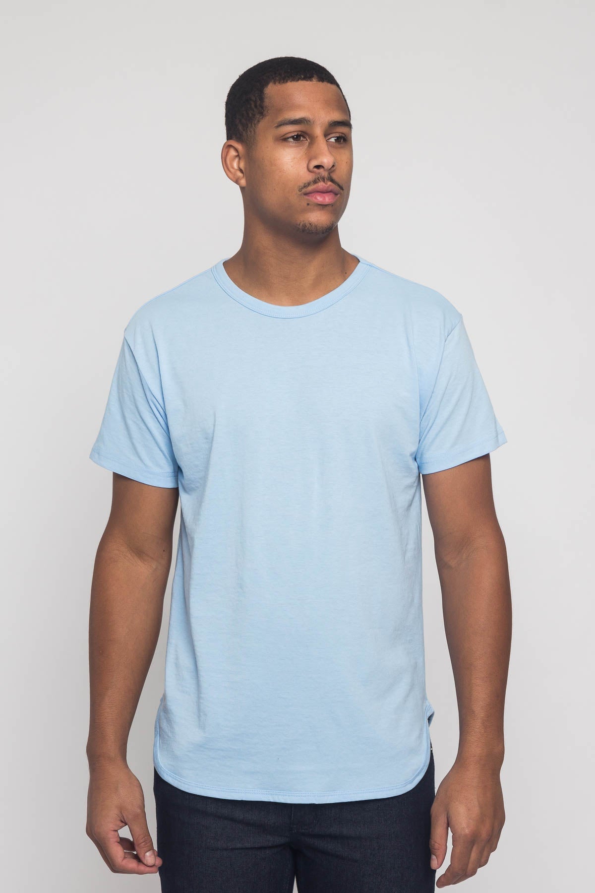 Solid Color Long Length Curved Hem T-Shirt