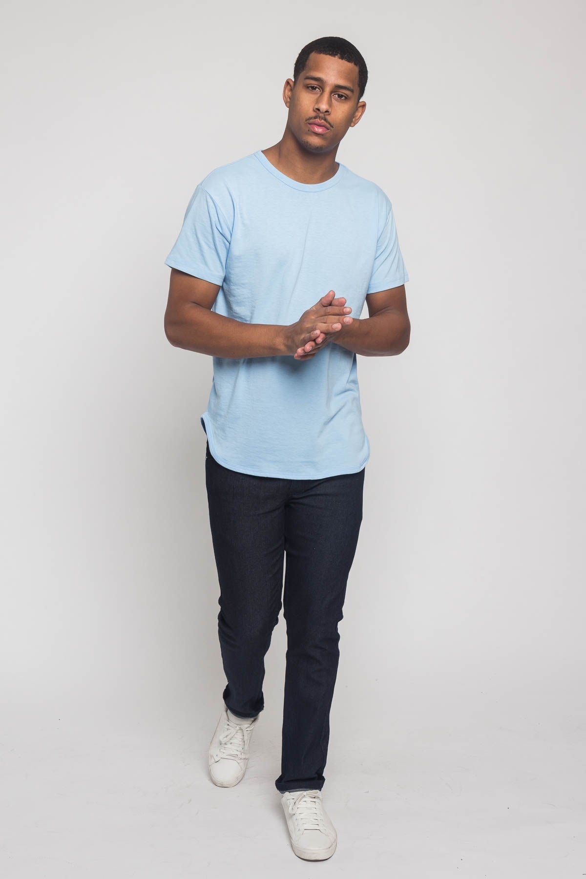 Solid Color Long Length Curved Hem T-Shirt