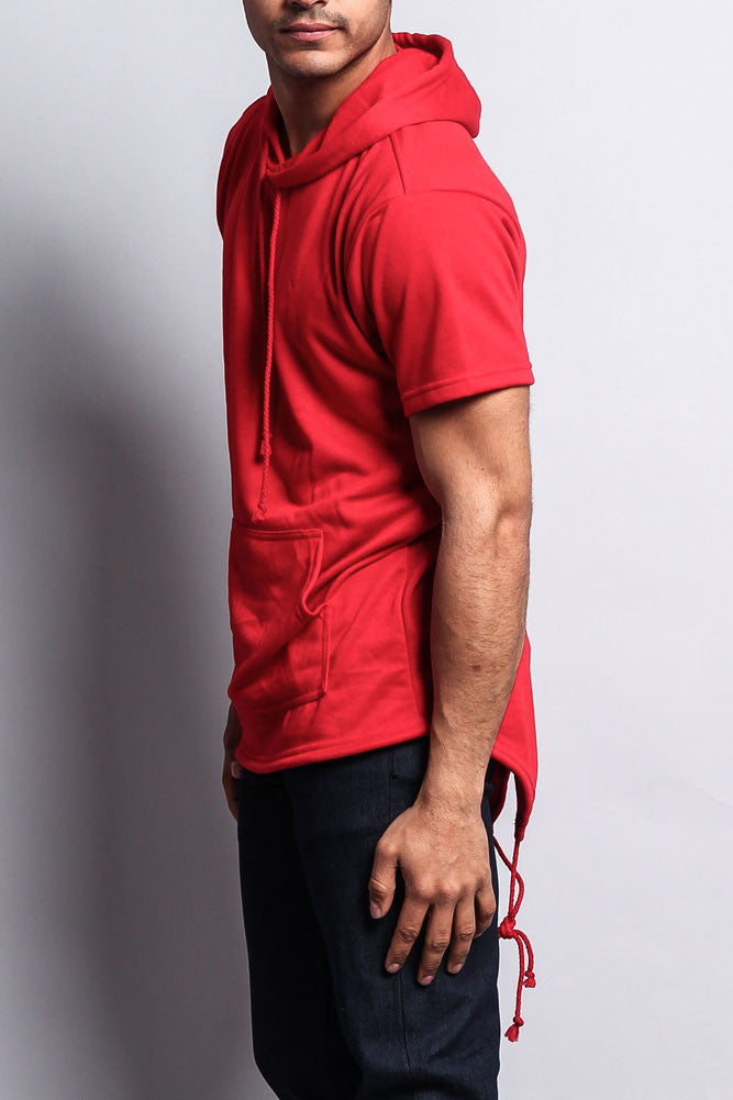 Long Length Short Sleeve Fishtail Pullover Hoodie