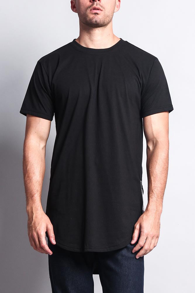 Triple Stacked Contrast Long Length Curved Hem T-Shirt