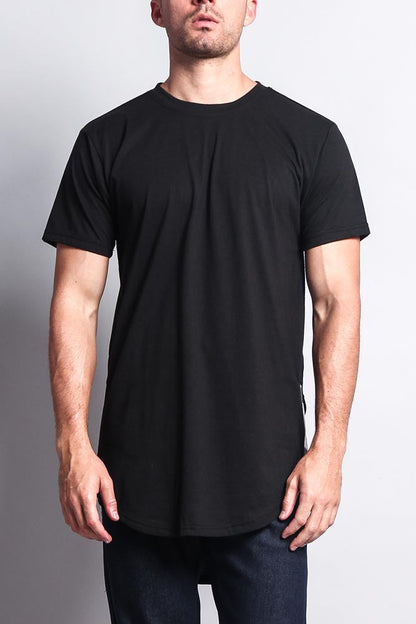 Triple Stacked Contrast Long Length Curved Hem T-Shirt