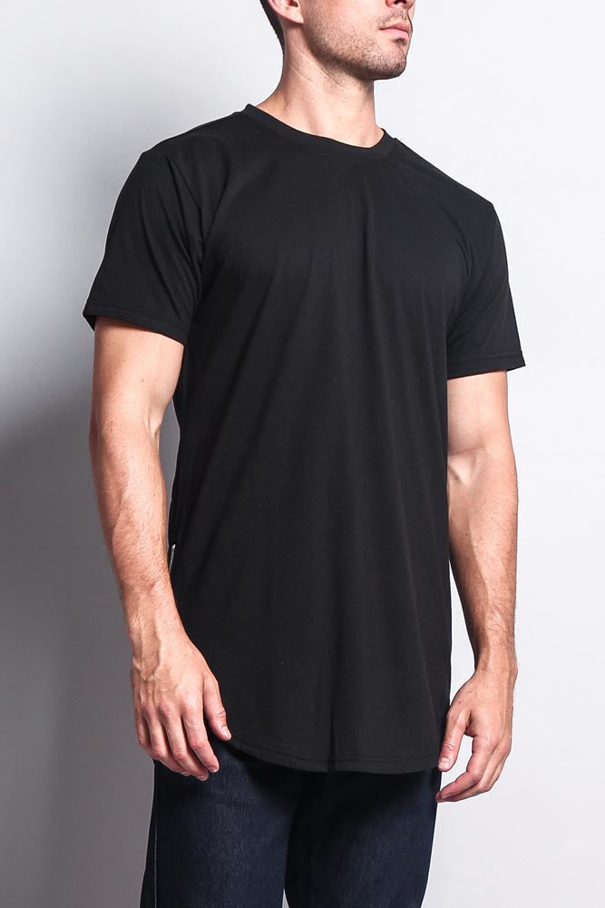 Triple Stacked Contrast Long Length Curved Hem T-Shirt