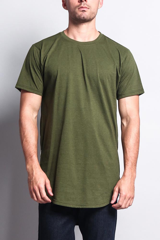 Triple Stacked Contrast Long Length Curved Hem T-Shirt