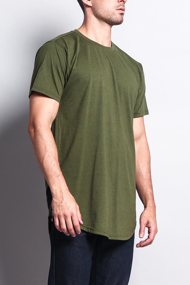 Triple Stacked Contrast Long Length Curved Hem T-Shirt