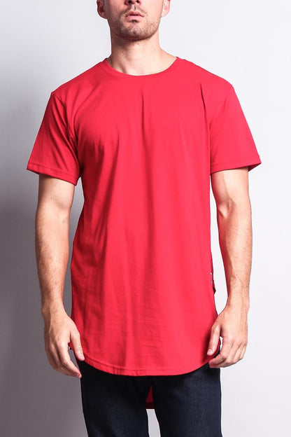 Triple Stacked Contrast Long Length Curved Hem T-Shirt