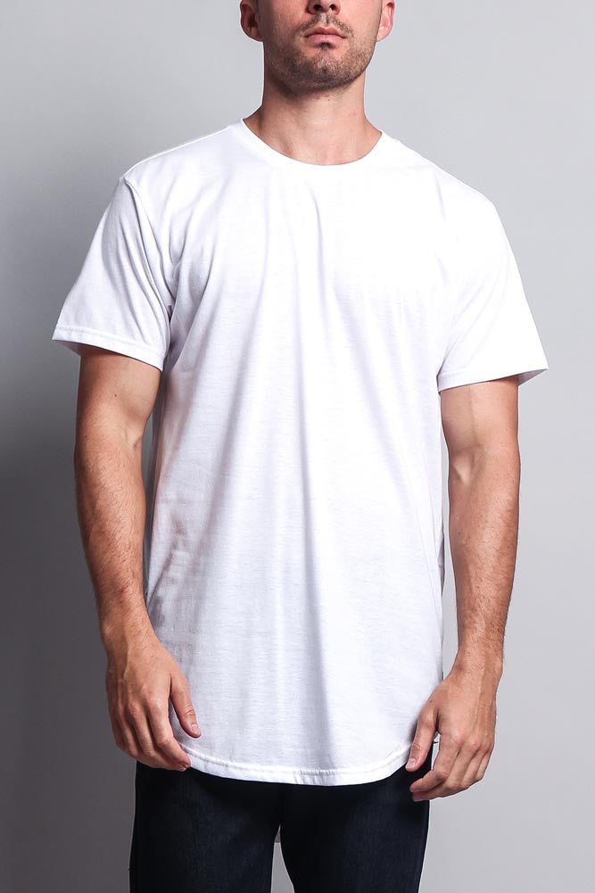 Triple Stacked Contrast Long Length Curved Hem T-Shirt