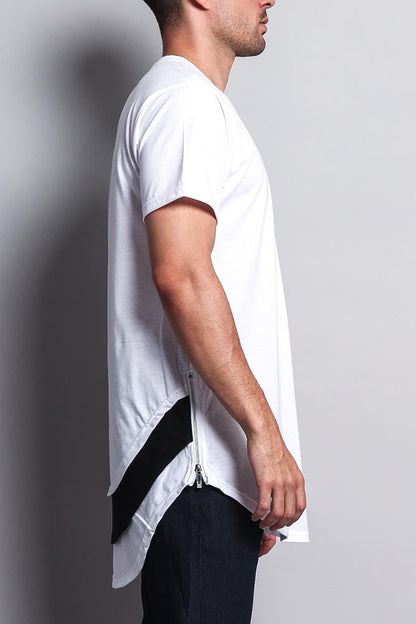 Triple Stacked Contrast Long Length Curved Hem T-Shirt