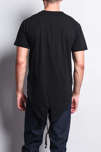 Chest Double Zipper Fishtail Long Length Curved Hem T-Shirt