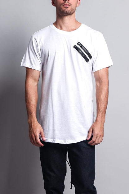 Chest Double Zipper Fishtail Long Length Curved Hem T-Shirt