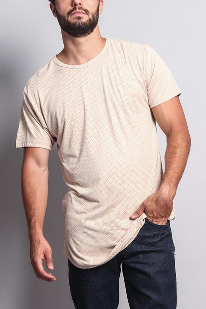 Perforated Faux Suede Long Length Curved Hem T-Shirt