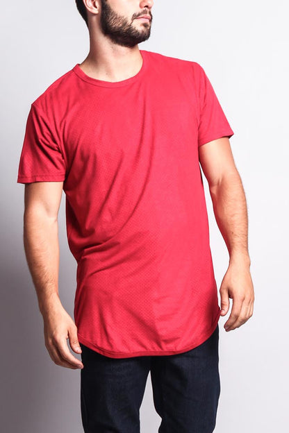 Perforated Faux Suede Long Length Curved Hem T-Shirt
