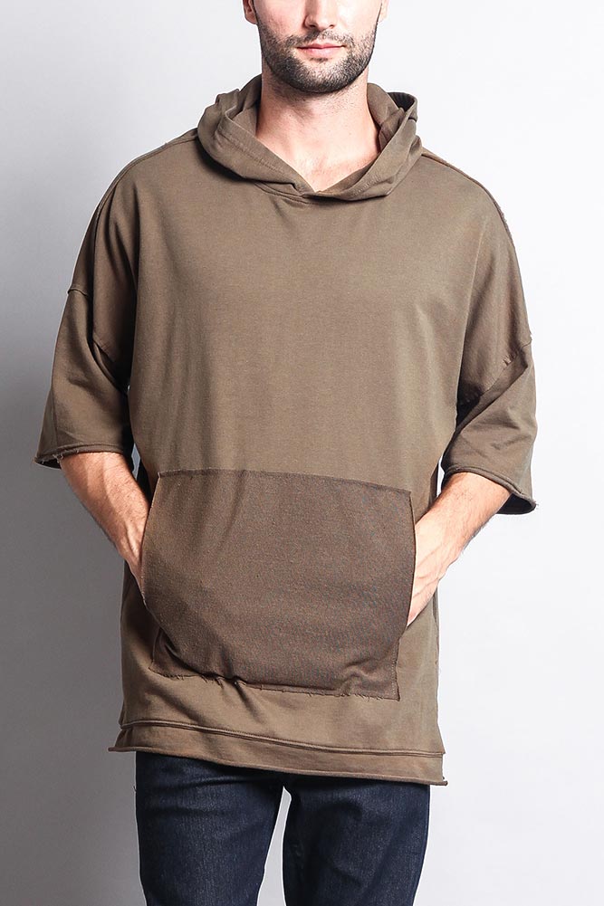 Men's Over Sized Hooded T-Shirt With Extended Hem