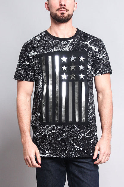 Metallic American Flag Marble Print T-Shirt