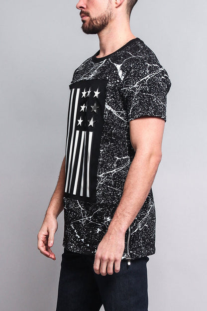 Metallic American Flag Marble Print T-Shirt