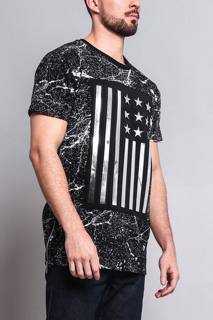 Metallic American Flag Marble Print T-Shirt