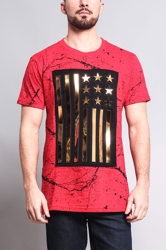 Metallic American Flag Marble Print T-Shirt