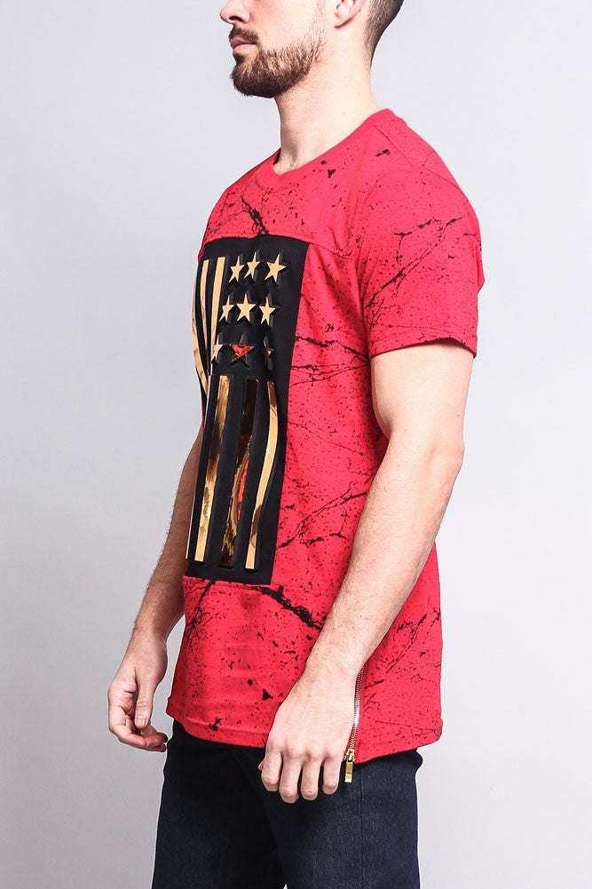 Metallic American Flag Marble Print T-Shirt