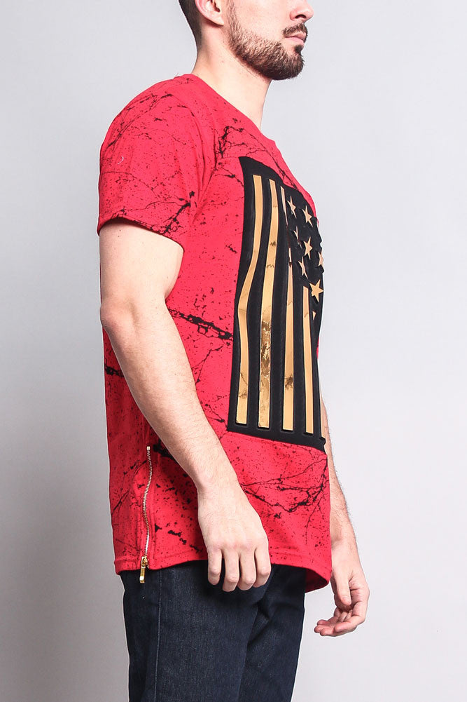 Metallic American Flag Marble Print T-Shirt