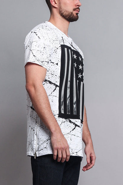 Metallic American Flag Marble Print T-Shirt