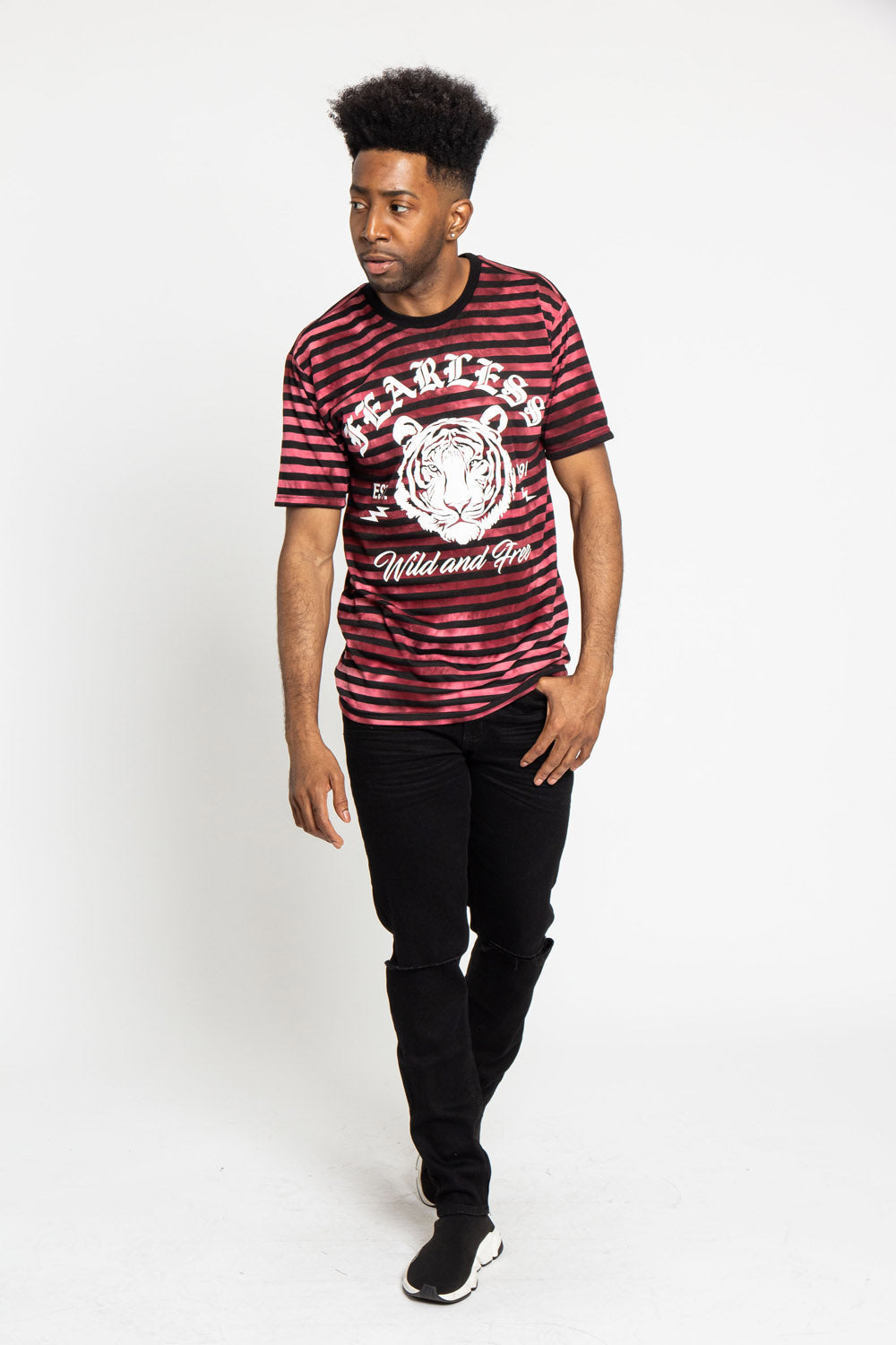 Horizontal Striped Fearless Tiger T-Shirt
