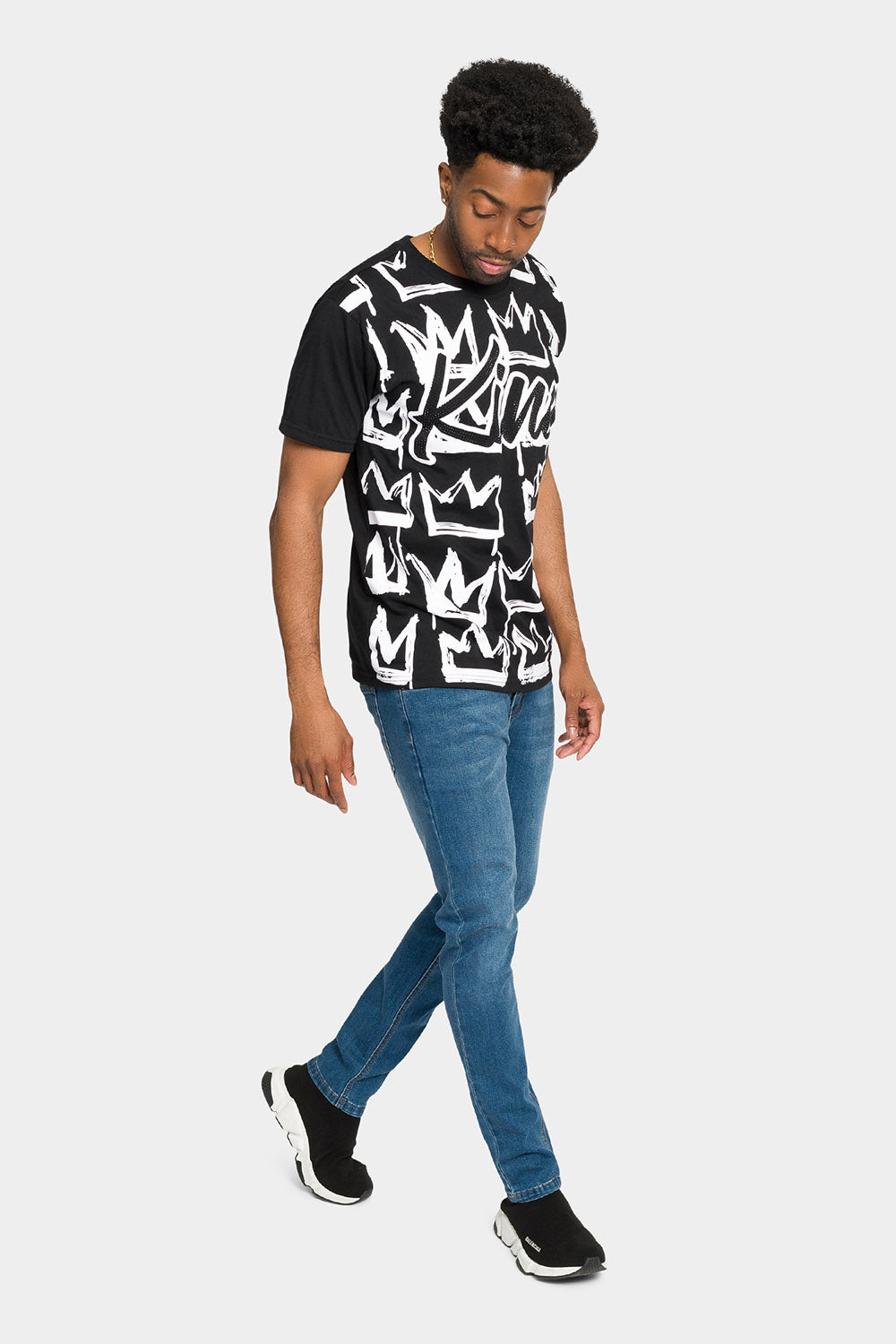 Rhinestone Studded Crowned King T-Shirt