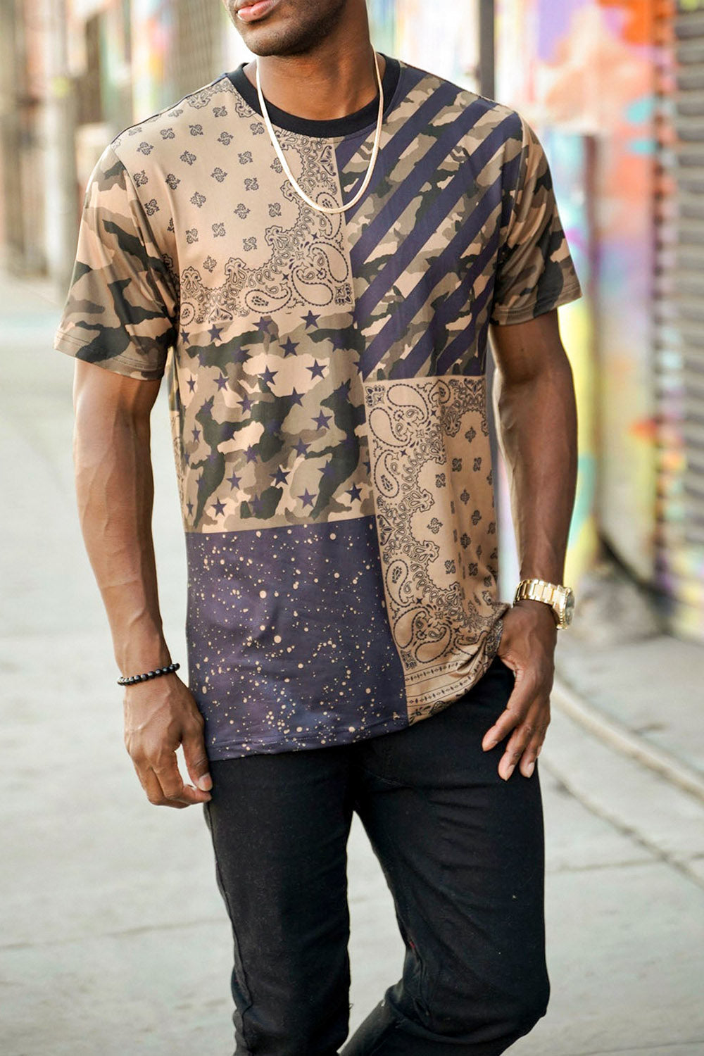 Bandana Paisley Pattern Block Graphic T-Shirt