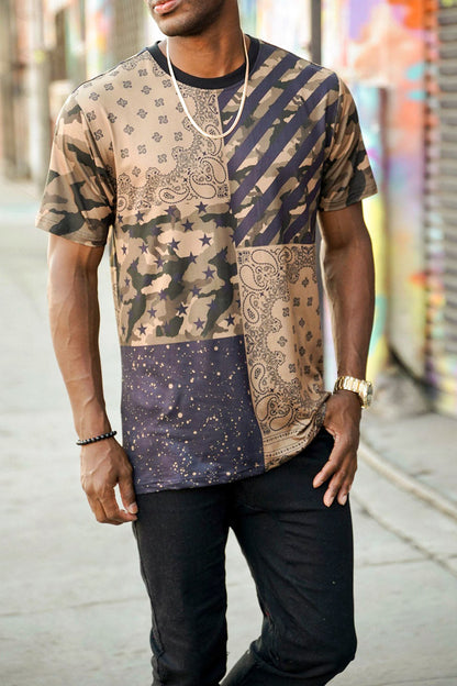 Bandana Paisley Pattern Block Graphic T-Shirt