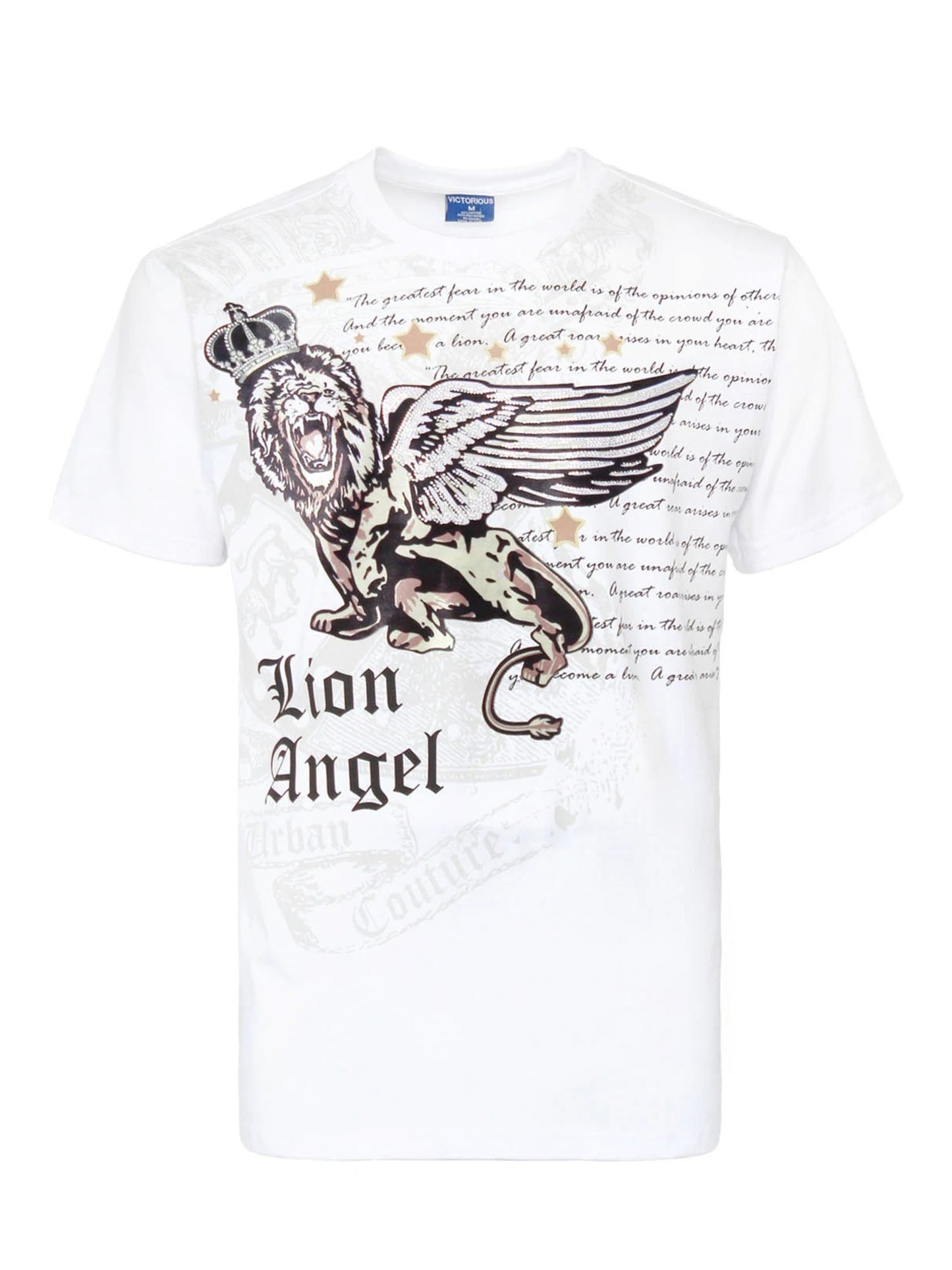 Lion Angel Crystal Embellished Graphic T-Shirt