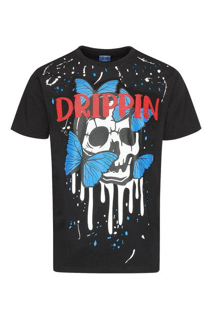 Men's Drippin Rhinestones Skull Butterflies Graphic T-Shirt