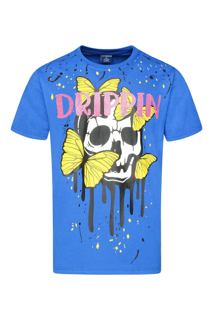 Men's Drippin Rhinestones Skull Butterflies Graphic T-Shirt