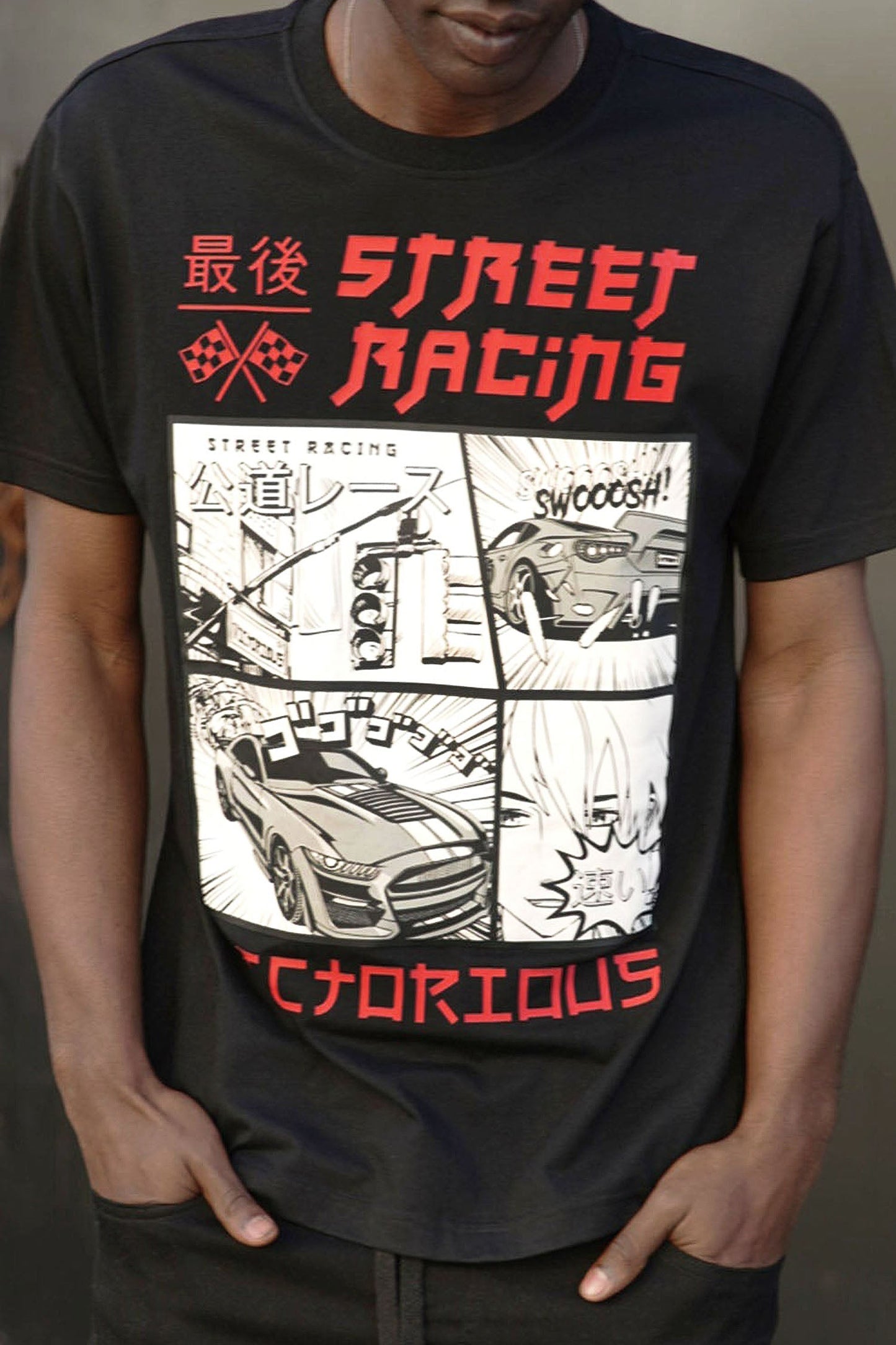 Men's Rubber Print Street Racing Graphic T-Shirt