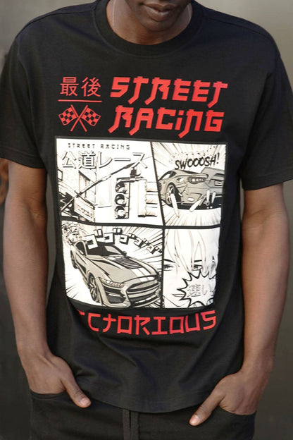 Men's Rubber Print Street Racing Graphic T-Shirt