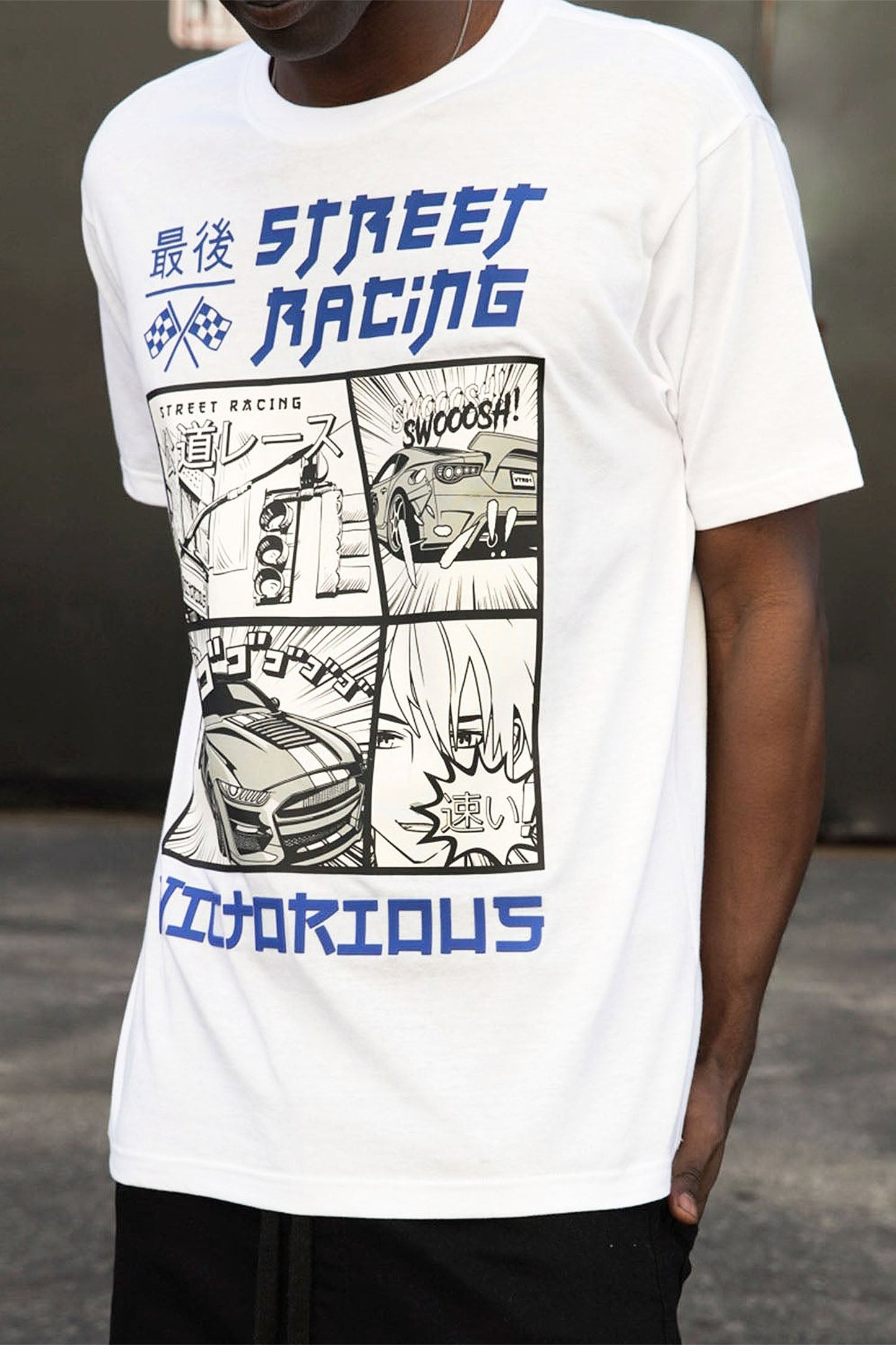 Men's Rubber Print Street Racing Graphic T-Shirt