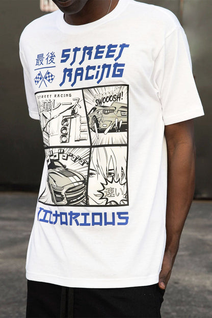 Men's Rubber Print Street Racing Graphic T-Shirt