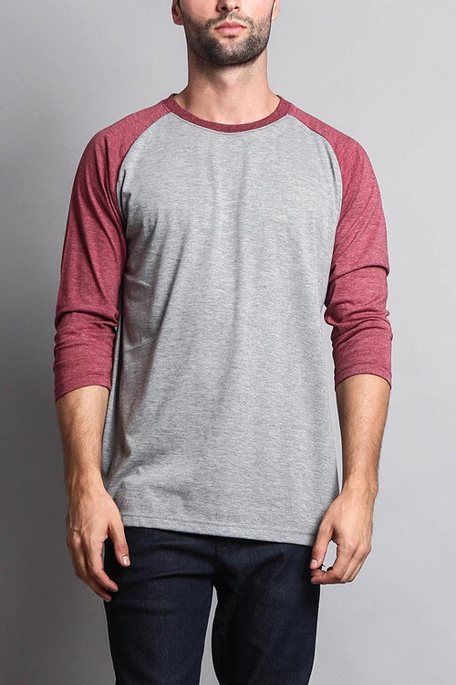 Men's Baseball T-Shirt (Grey/Burgundy)