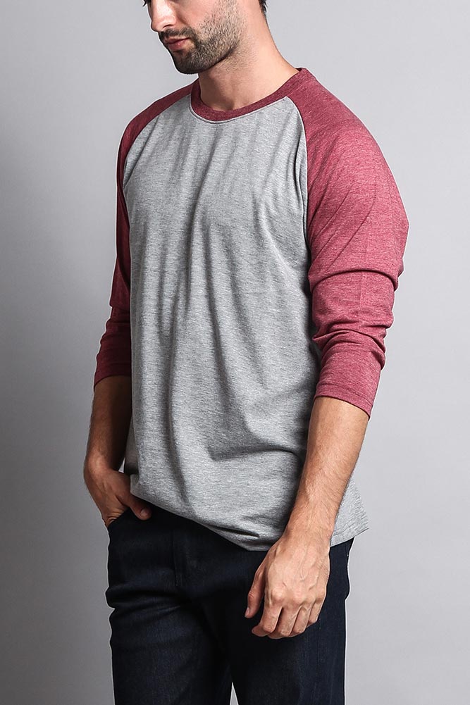 Men's Baseball T-Shirt (Grey/Burgundy)