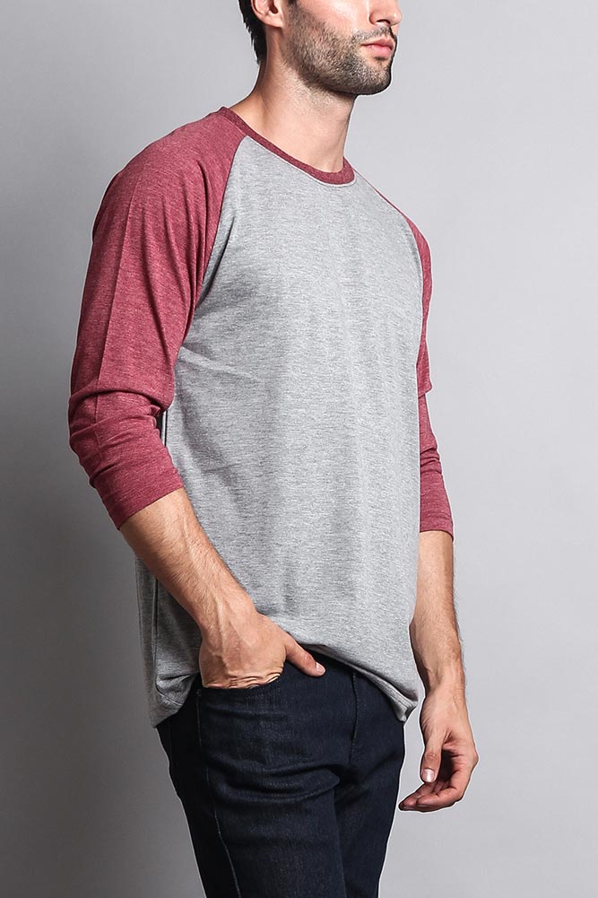 Men's Baseball T-Shirt (Grey/Burgundy)