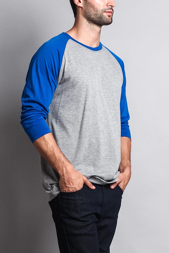 Men's Baseball T-Shirt (Grey/Royal Blue)