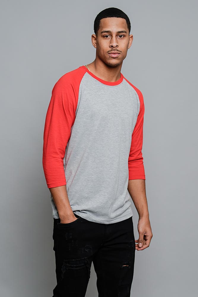 Men's Baseball T-Shirt (Grey/Red)