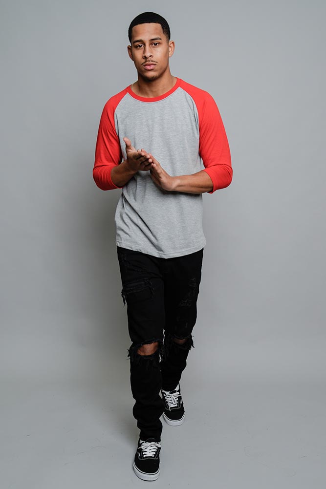 Men's Baseball T-Shirt (Grey/Red)