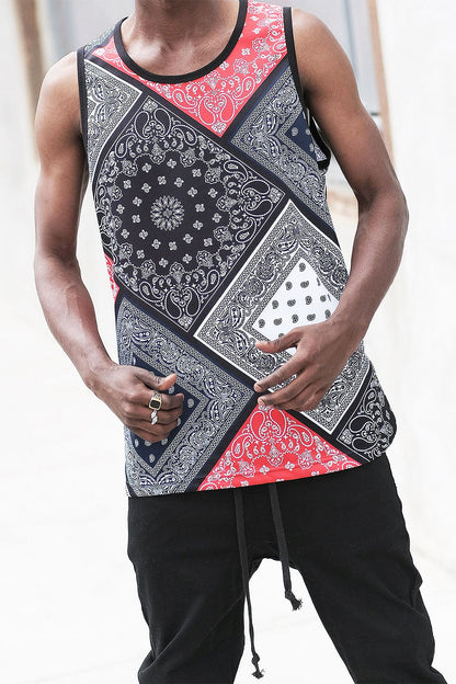 Men's Diagonal Bandana Mix Tank Top