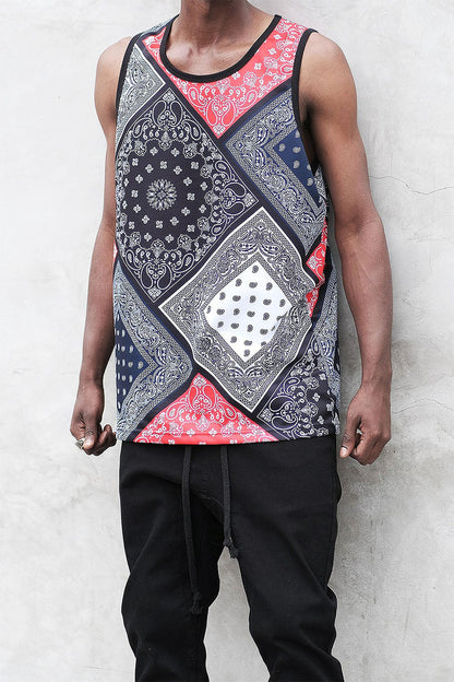 Men's Diagonal Bandana Mix Tank Top