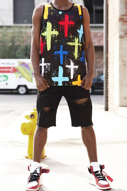 Men's Cross Paint Splatter Tank Top