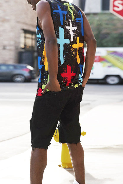 Men's Cross Paint Splatter Tank Top