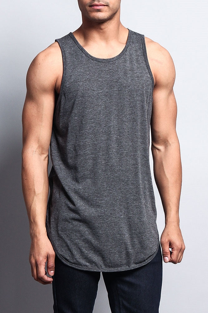 Basic Long Length Curved Hem Tank Top