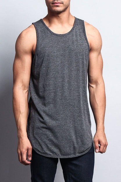 Basic Long Length Curved Hem Tank Top