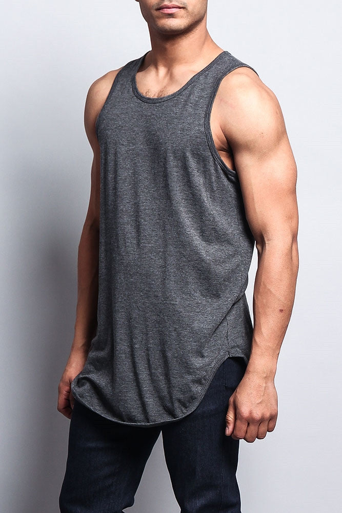 Basic Long Length Curved Hem Tank Top